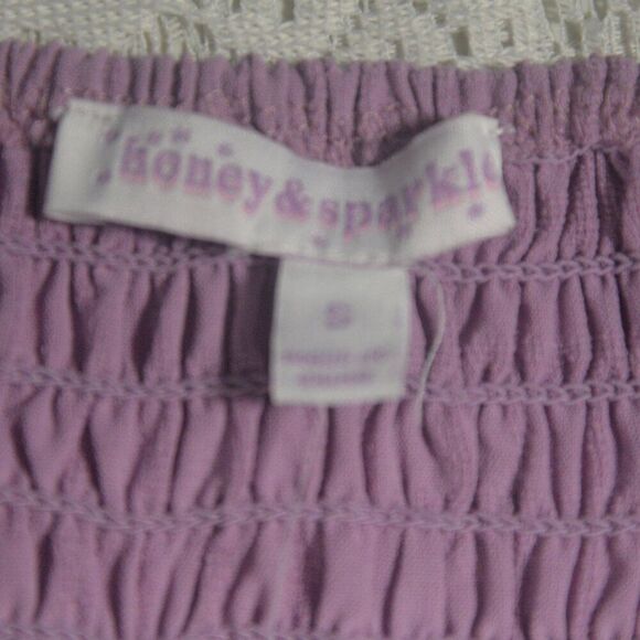 honey & sparkle Lavender Puff Sleeve Smocked Back Top Size Small - Picture 6 of 7